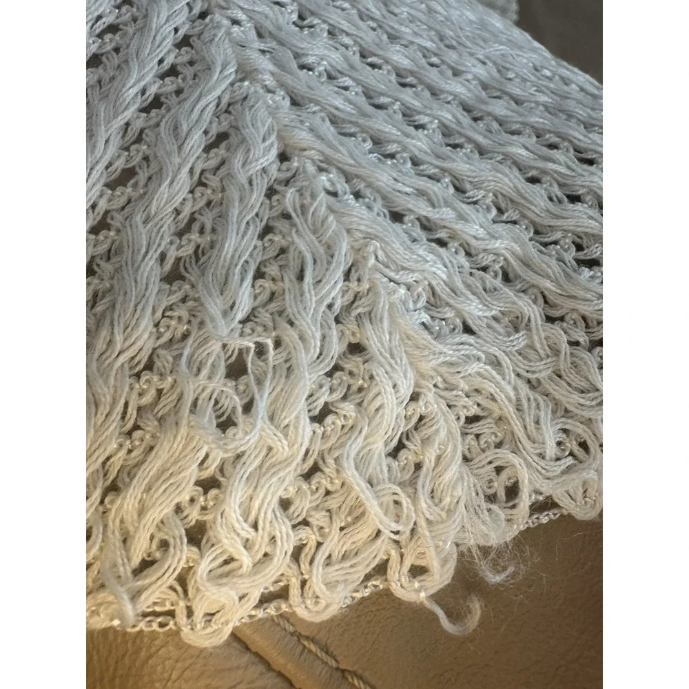 Vintage Handmade Baby Blanket  White With Delicate Pink Flowers‎